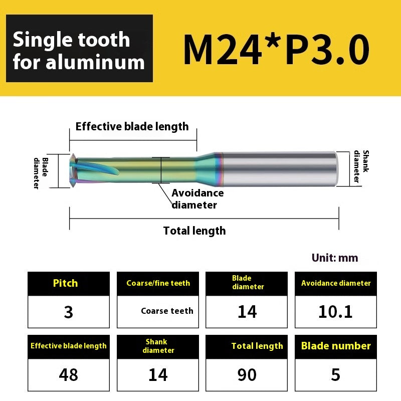 2135-65° aluminum with colorful thread milling cutter lengthened single tooth three-tooth full thread machining center tungsten carbide milling cutter M3M4M5 Shandong Denso Pricision Tools Co.,Ltd.